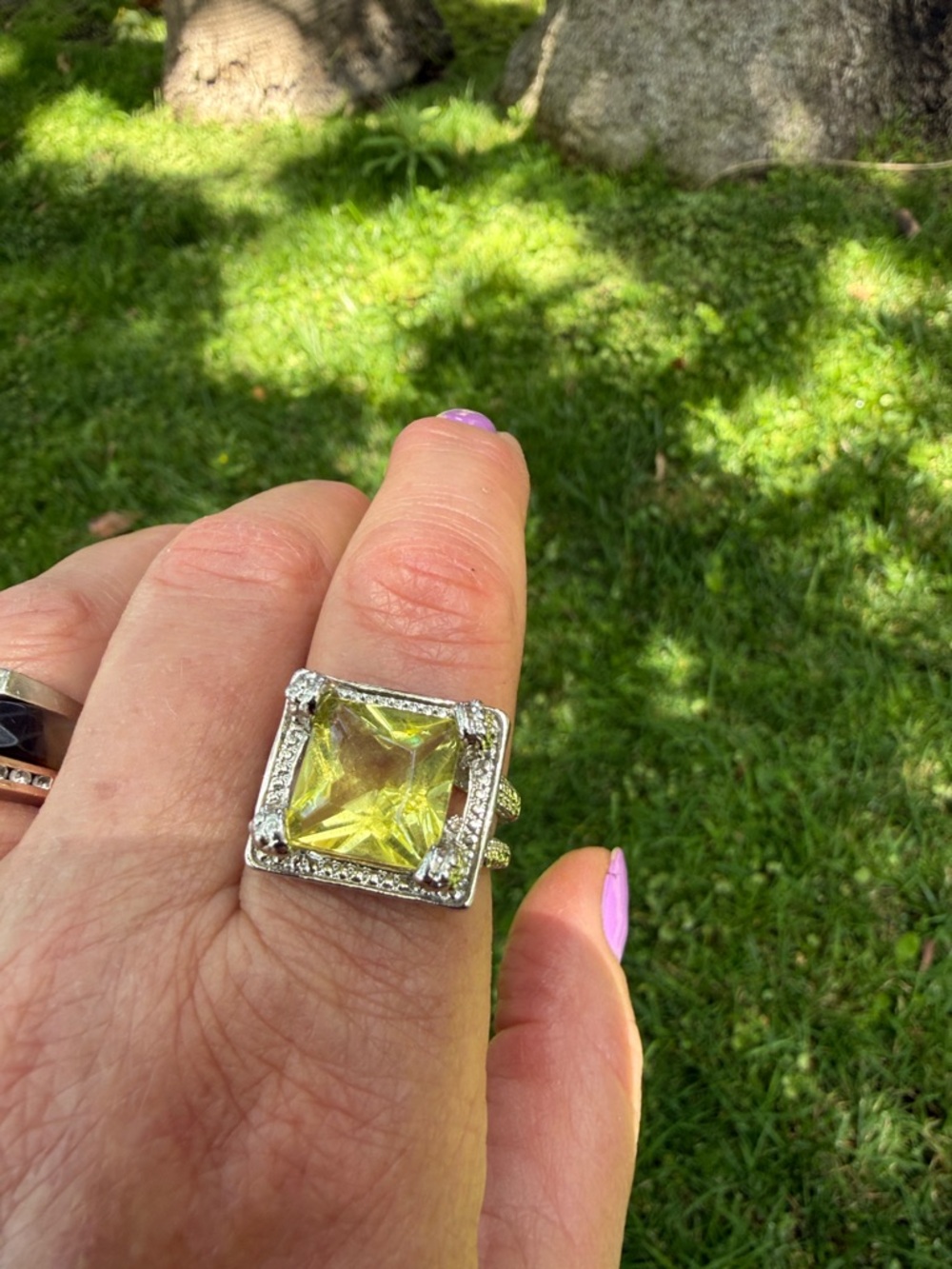 Silver plated Ring with Yellow citrine Square Gemstone size 9